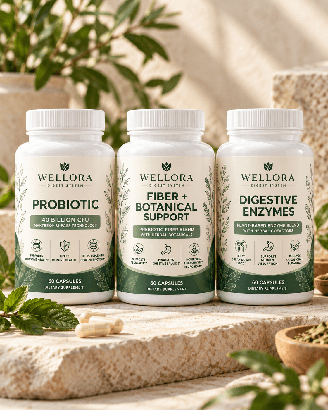 Probiotic, Fiber Support, Digestive Enzymes — the Gut Health System