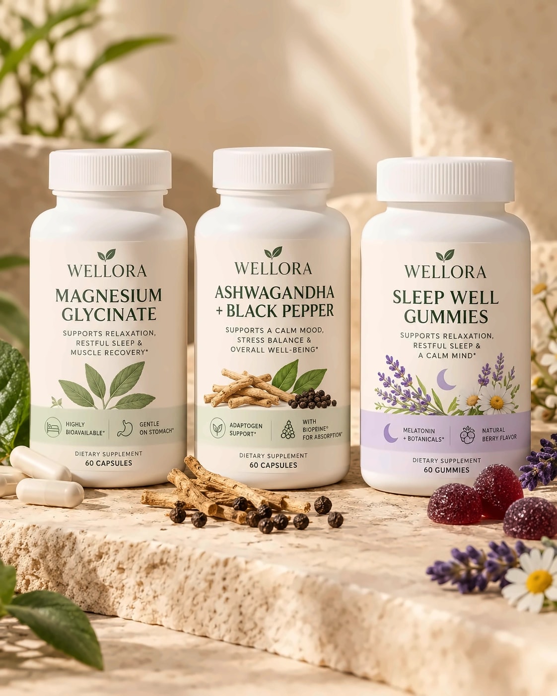 Magnesium, Ashwagandha, Sleep Gummies — the Nighttime System